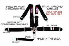RJS SFI 16.1 UNIVERSAL 5PT CAM LOCK RACING HARNESS BELT BLACK & ALL BLACK HW picture