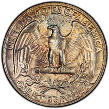 1955-P PCGS MS64 Washington Quarter | Pretty Rainbow Toning | Multicolor Accents picture