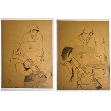 Mid Century Modern 1951 Jazz Age Illustration by Edina Lincoln Set of 2 Unframed picture
