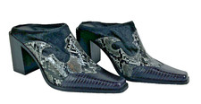 Jeffrey Campbell Mules Snakeskin Chunky Heels Leather Calf Hair Cowboy Boots picture