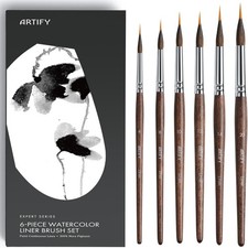 ARTIFY 6-Piece Professional Watercolor Liner Brush Set - Sable & Nylon Hybrid Ex picture