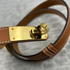 HERMES Kelly Women's Leather Belt Brown Adjustable with Gold buckle picture
