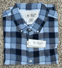 New Penguin Mens Blue Button Down Plaid Long Sleeve Shirt Size XL picture