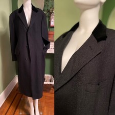 Vtg 100% Wool Lux Long Over Coat by FILLINGS 42R Steel Gray Satin 40s ~ 50s M/L picture