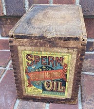Antique Dovetail Wood Box Sperm Oil Sewing Machine Dozen 3 Oz Bottles Adv. Rare picture