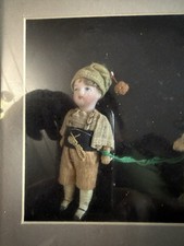 German Doll With A German Little Lamb On Wheels Framed Antique picture