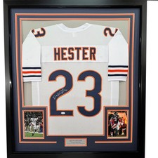Framed Autographed/Signed Devin Hester 35x39 Chicago White Jersey JSA COA picture