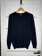 John Smedley Extra Fine Merino Wool Sweater Jumper Navy Blue Mens Size S UK Made picture