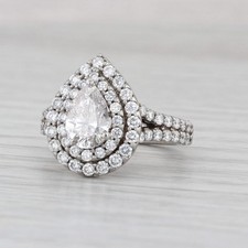 Vera Wang Love 1.96ctw Lab Grown Diamond Pear Halo Engagement Ring 14k Gold GSI picture