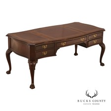 Sligh Georgian Style Vintage Mahogany Leather Top Executive Desk picture