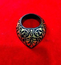 Old Vintage Indo-Persian Mughal Ottoman Gold Damascened Archer Thumb Ring picture