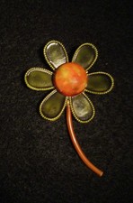 Vintage Original by Robert Enamel Green Swirl Orange & Yellow 1960's Flower Pin picture