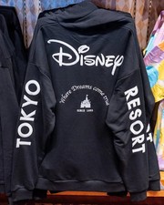 Tokyo Disney Resort Big Logo Black Zip Up Hoodie Sweatshirt Japan  picture