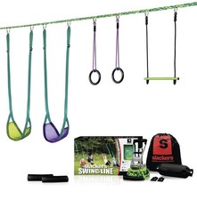 36' 5 Activity Playset Mesh Swing Monkey Bar Gym Ring Double Webbed Ninjaline picture