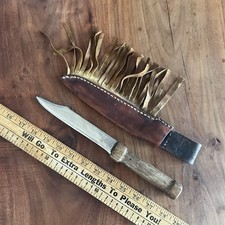 Vintage Hand Forged homemade Bowie Style hunting Knife Wood Handle w Sheath picture