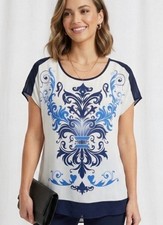 Bianca Nygard Blouse White Blue Floral Print Top woman’s size M 2037 picture