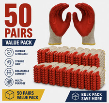 50 Pairs Work Gloves Latex Coated Grip Safety Gloves Free Size Bulk Pack picture