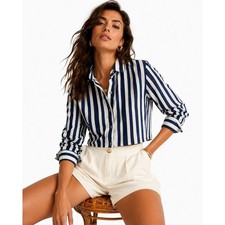 Bella Dahl Long Sleeve Crop Shirt Painted Tides Stripe 100% Linen SIze M NEW picture