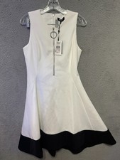 DKNY Black White Scuba Zippered Fit Flare Dress Womens 6 White Black Color Block picture