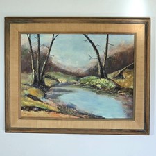 Original Landscape Oil Painting Signed Framed Country Creek Scene Impressionist picture