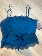 Auden Women’s Blue Solid Camisole Tank Lace Trim Tie Front Stretch M picture