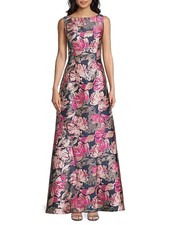 Kay Unger Blue Opal Multi Maren Floral Brocade A-Line Gown Size 6 $418 picture