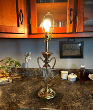 Vintage Hollywood regency  brass and crystal table lamp / no shade picture