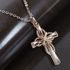 Elegant Cross Pendant Necklace Christian Faith Jesus Religious Charm Women Gift picture