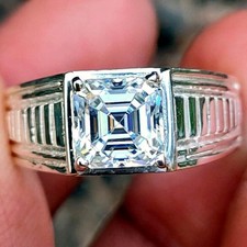 Solid 925 Sterling Silver 3.00Ct. Octagon Shape White Diamond Ring  Tariffs Free picture