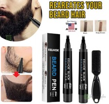 2× Waterproof Beard Pencil Filler Long Last Hair Grower Moustache Eyebrow +Brush picture