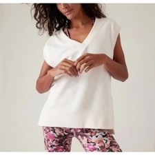 NWT Athleta Retroterry V Neck Sweatshirt XS White Oversized Sweater Vest Preppy picture