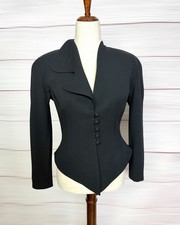 Vintage Alberto Makali Black Sculptural Blazer Asymmetric Collar Fitted USA US 2 picture
