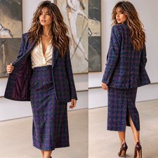 Vtg Alfred Dunner 16 Plaid Wool Skirt Suit 2pc Jacket Skirt USA 80s Career Set picture