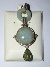 Vintage GSI Signed 10K Gold Kinetic Swivel Jade & 1.48CT Peridot Pendant Slide picture