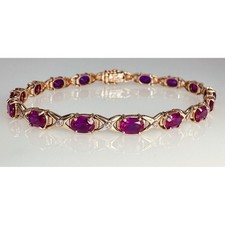 Helzberg 10K Yellow Gold Ruby Diamond XO Tennis Bracelet 7.75