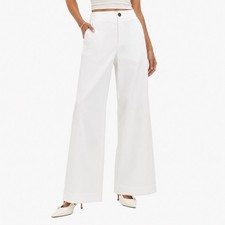 A New Day Women's Faux Linen Trousers Mid Rise Wide Leg Stretch White Size 2 picture