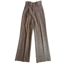 Bobbie Brooks Tweed Trousers Women 5 Brown Wool Blend High Rise Wide Leg Vintage picture
