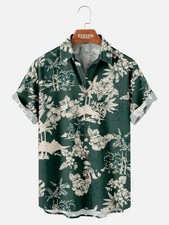 Tall Palm Landscape Floral Print Mens Hawaiian Short Sleeve Shirt Fits DUTY PAID picture