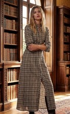 ZARA NWT WOMAN SS26 PLAID MAXI SHIRT DRESS BROWN-BLUE | 4772/303 picture