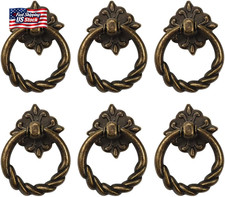 Chris.W 6Pcs Vintage Bronze Drop Ring Knobs Pulls Handles for Dresser Drawer Ant picture