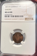 1872 B Germany Saxony 1 Pfennig NGC MS 64 RB  Top Pop 1/0 None Finer picture