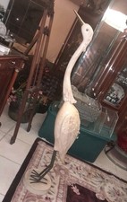 Hand Carved Bird Heron Statue Sculpture Life Size Vintage  picture