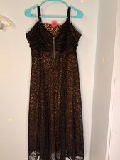 Torrid Betsey Johnson Dress 18 Leopard Lace Strapless Midi Plus Size Black picture