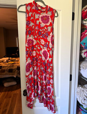 Maeve by Anthropologie Orange Floral Shift Midi Dress L Rayon Jersey Sleeveless picture
