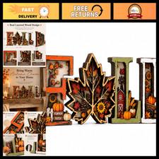 3D Wooden Fall Decor - Rustic Autumn Harvest Sign, Leaf & Pumpkin Scene, Tableto picture