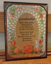 Vtg Grandmother Poem Plaque Wall Decor Lithograph Foiled Resin Wood Greenburg picture