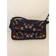 NWOT Vintage Y2K Dark Blue Denim Beaded Floral Shoulder Bag Kidcore Nostalgia picture