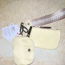lululemon Dual Pouch Wristlet Keychain Clip Set White Logo Detachable Zipper picture