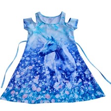 Justice Unicorn Girls Cold-Shoulder Dress Size 16/18 Blue White Purple picture