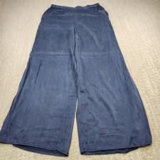 Quince Pants Women Medium Super Wide Leg 100% Silk Open Hem Blue Boho Festival  picture